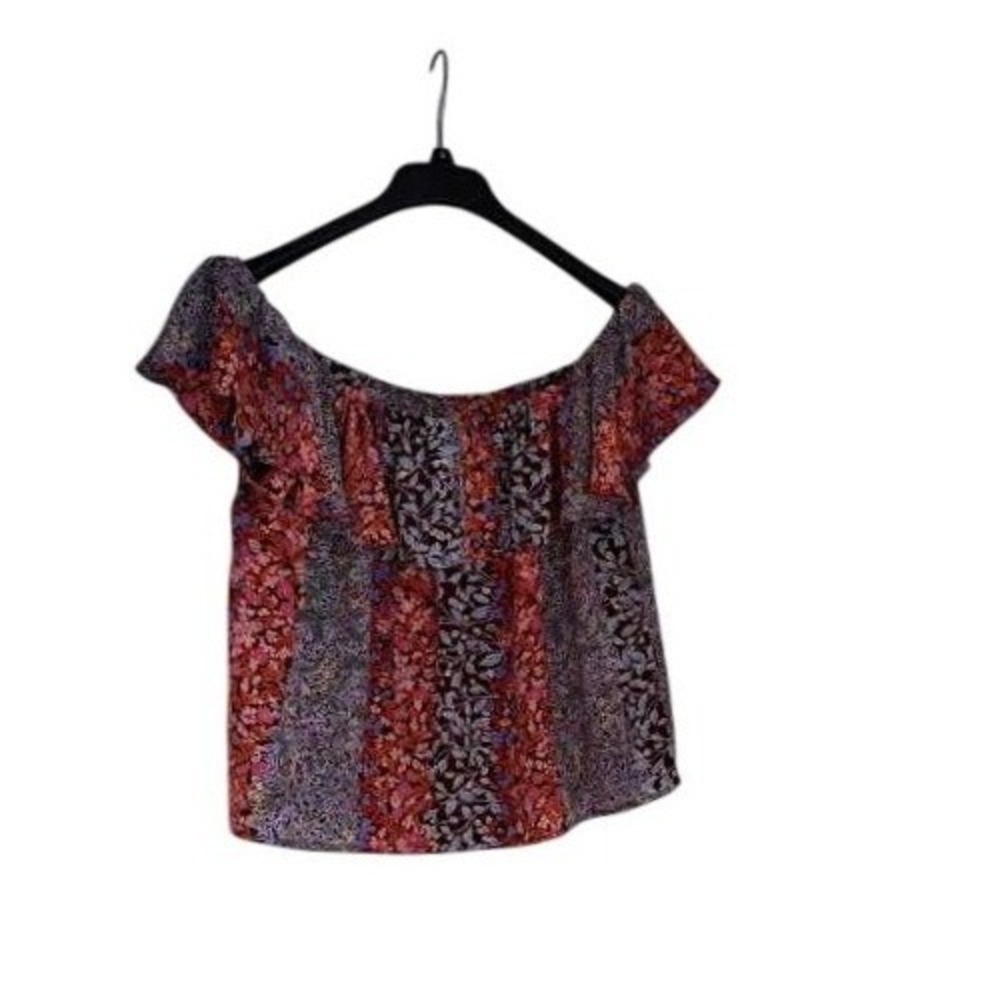Maeve Anthropologie Off The Shoulder Boho Floral Ruffle Blouse S‎ Red Purple $88